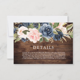 RSVP Cartão de Detalhes de Casamento Azul Marinho e Ros