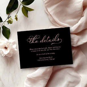 RSVP Cartão de Detalhes de Casamento Black Rose Gold Fo