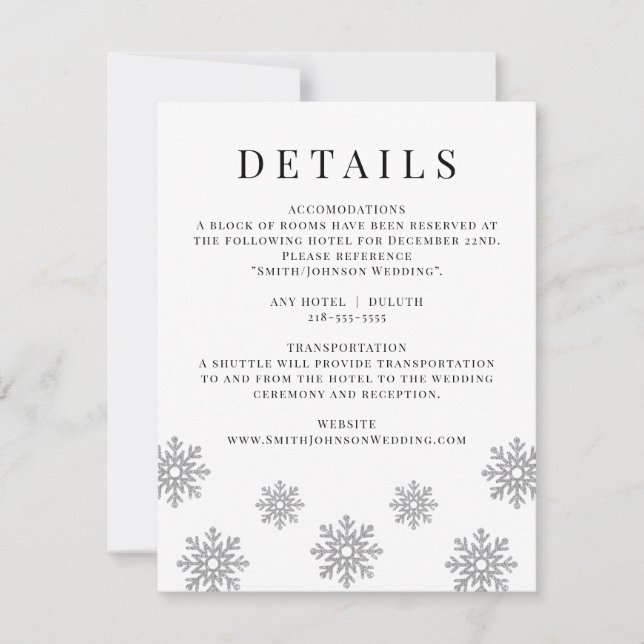 RSVP Cartão de Detalhes de Casamento com Flocos de Neve (Frente)