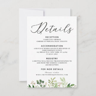 RSVP cartão de detalhes de casamento com folhagem