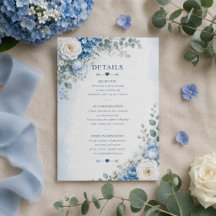 Cartão de Detalhes de Casamento com Hortênsia Azul