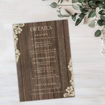 Cartão de Detalhes de Casamento com Renda de Madei