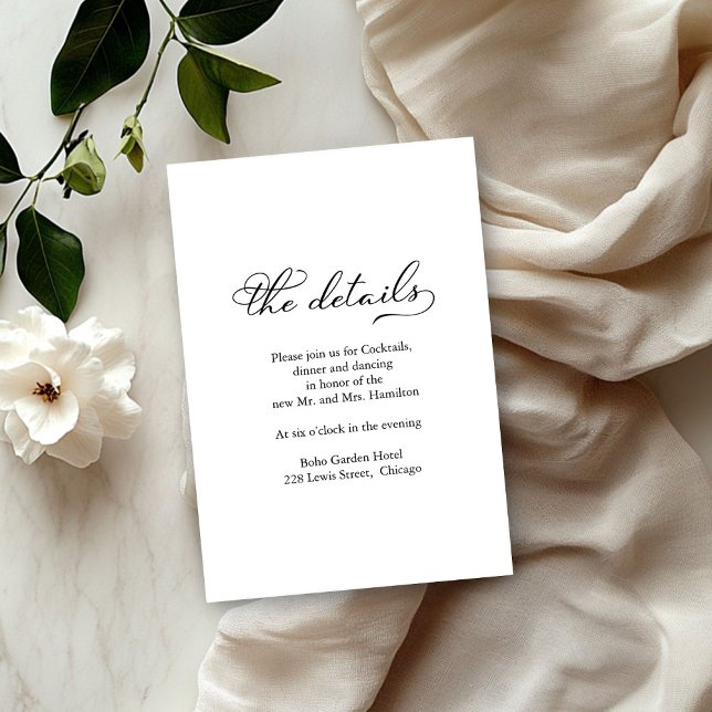RSVP Cartão de Detalhes de Casamento com Roteiro Preto  (Criador carregado)