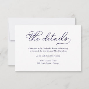 RSVP Cartão de Detalhes de Casamento de Script Azul Ele