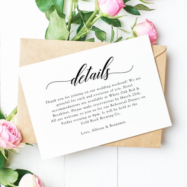 RSVP Cartão de Detalhes de Casamento de Script Elegante (Criador carregado)
