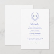 Cartão de Detalhes de Casamento do Monograma de Cr