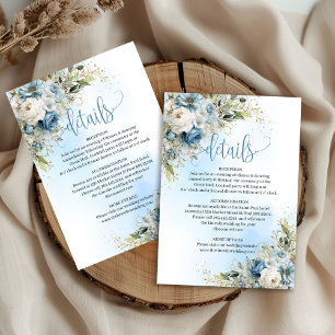 RSVP Cartão de detalhes de casamento floral azul artíst