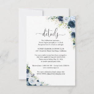 RSVP Cartão de Detalhes de Casamento Floral Azul Marinh
