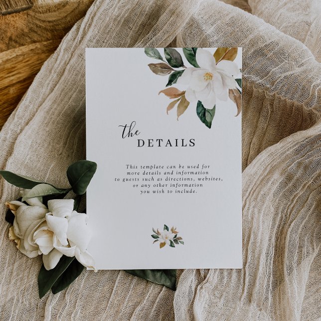 RSVP cartão de detalhes de casamento floral magnólia (Criador carregado)