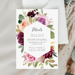 RSVP Cartão de Detalhes de Casamento Floral Rosa e Borg