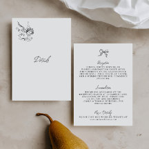 Cartão de Detalhes de Casamento Ilustrado Preto e