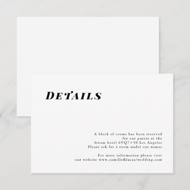 RSVP Cartão de detalhes de casamento minimalista elegan (Frente/Verso)