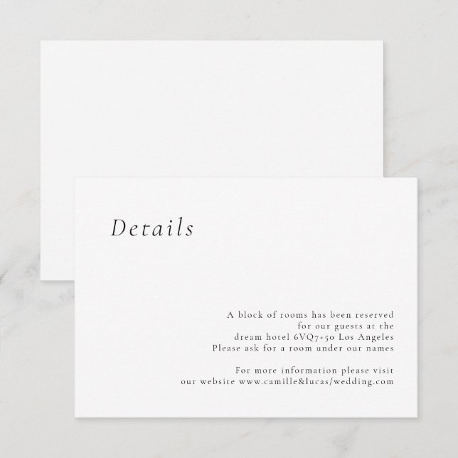 RSVP Cartão de detalhes de casamento minimalista elegan (Frente/Verso)