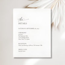 Cartão de Detalhes de Casamento Minimalista Marfim