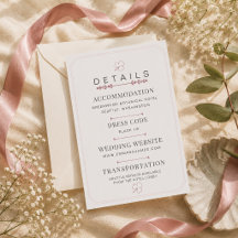 Cartão de Detalhes de Casamento Minimalista Rosa E