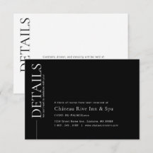 Cartão de Detalhes de Casamento Preto e Branco