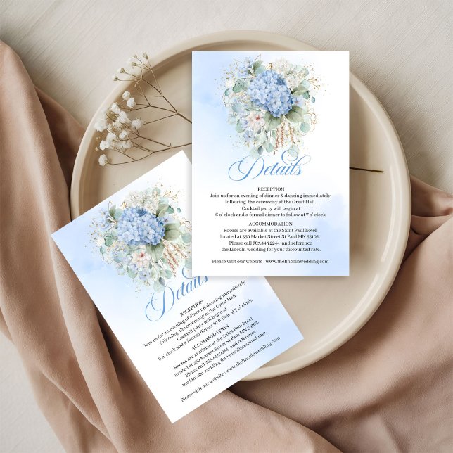 RSVP Cartão de detalhes de flores azuis sofisticadas co (Sophisticated Blue Flowers Gold details card)