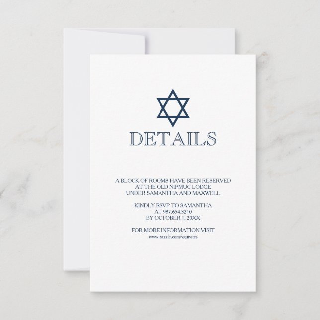 RSVP Cartão de Detalhes do Bar Azul marinho Mitzvah (Frente)