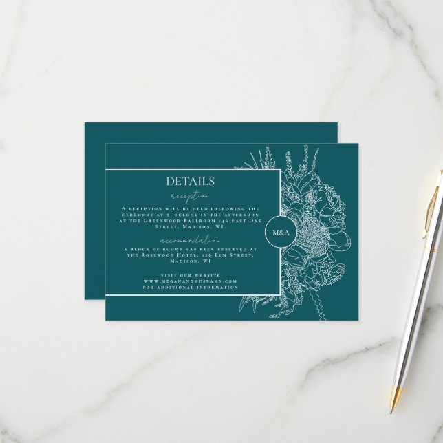 RSVP Cartão de Detalhes do Boquete Floral Moderno e Ele (Frente/Verso In Situ)