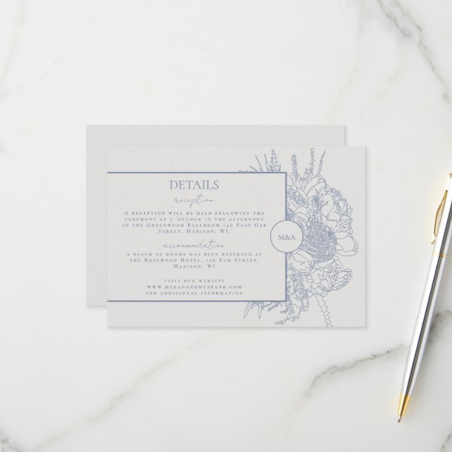 RSVP Cartão de Detalhes do Boquete Floral Moderno e Ele (Frente/Verso In Situ)