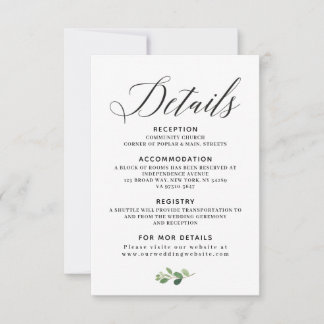RSVP cartão de detalhes do casamento