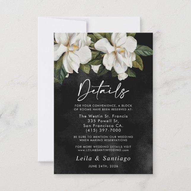 RSVP Cartão de Detalhes do Casamento da Magnolia Branca (Frente)