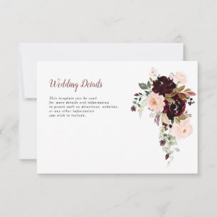 RSVP cartão de detalhes do casamento de burgundy e blus
