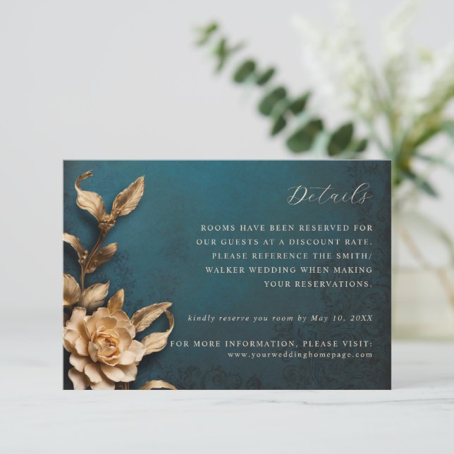RSVP cartão de detalhes do casamento de flores metálica (Em pé/Frente)
