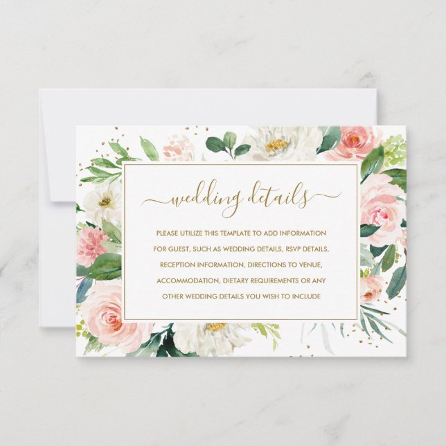 RSVP Cartão de Detalhes do Casamento Dourado Floral Dou (Frente)