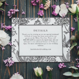 RSVP Cartão de Detalhes do Casamento Elegante Preto Flo
