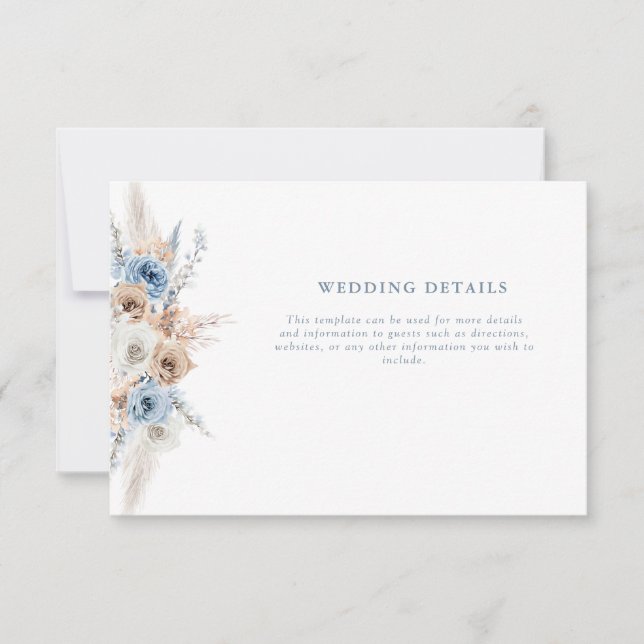 RSVP cartão de detalhes do casamento floral azul de boh (Frente)