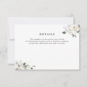 RSVP cartão de detalhes do casamento floral branco