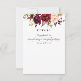 RSVP cartão de detalhes do casamento floral burgundy