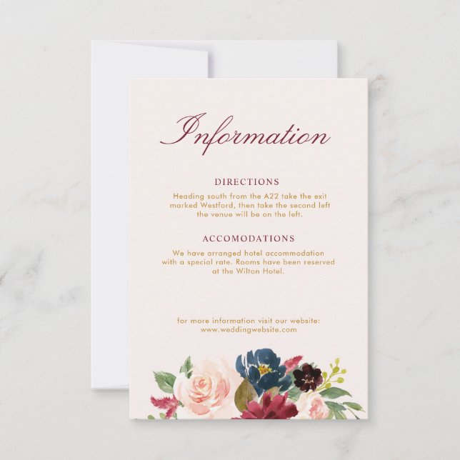 RSVP cartão de detalhes do casamento floral com blush b (Frente)
