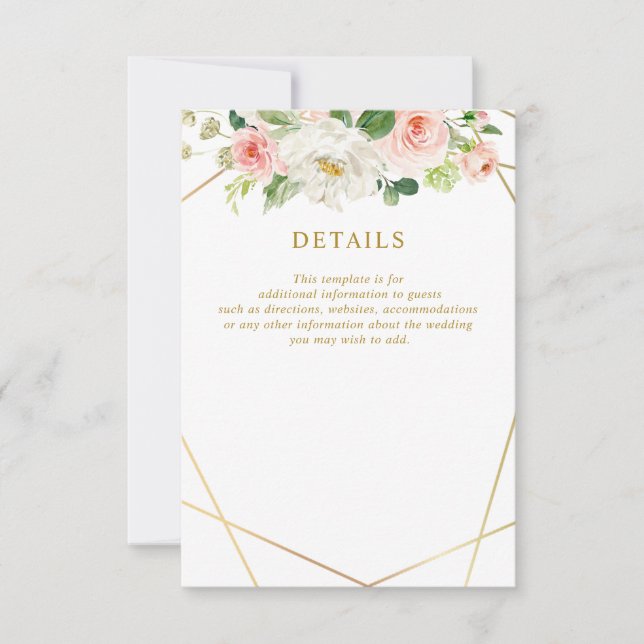 RSVP cartão de detalhes do casamento floral cor-de-rosa (Frente)