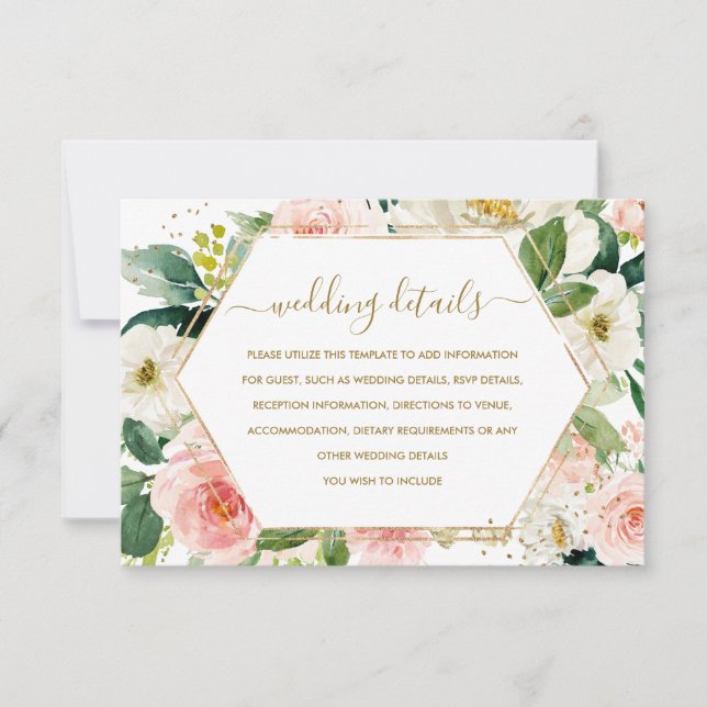 RSVP Cartão de Detalhes do Casamento Floral Dourado com (Frente)