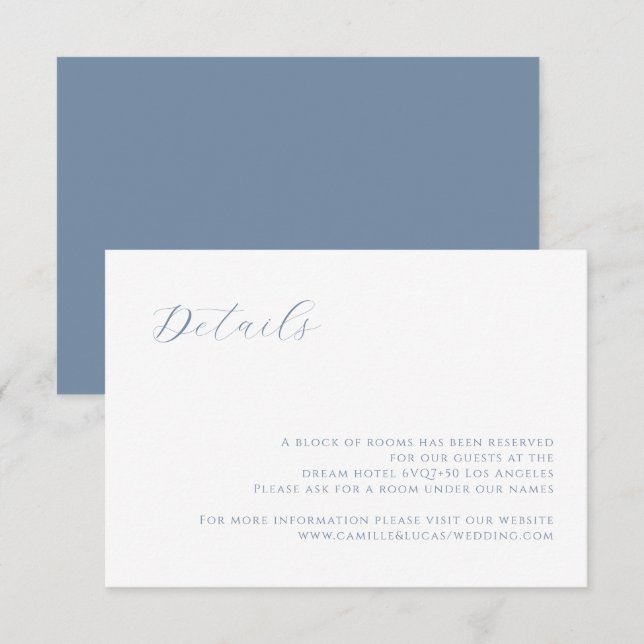 RSVP Cartão de Detalhes do Casamento Moderno Dusty Blue (Frente/Verso)