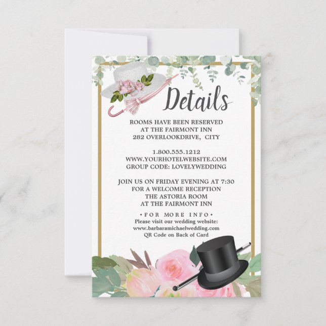 RSVP Cartão de Detalhes do Casamento Romântico Floral C (Frente)