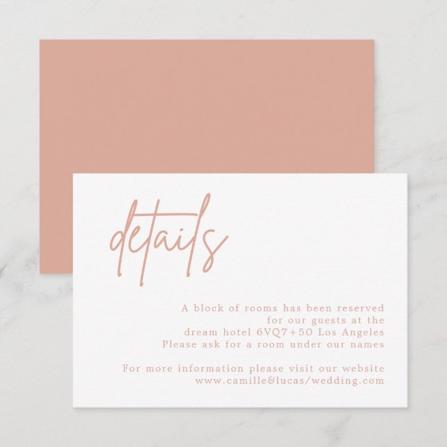 RSVP Cartão de Detalhes do Casamento Rosa Dusty (Frente/Verso)