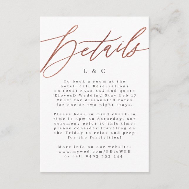 RSVP Cartão de Detalhes do Casamento Simples e Rosa Dou (Frente)