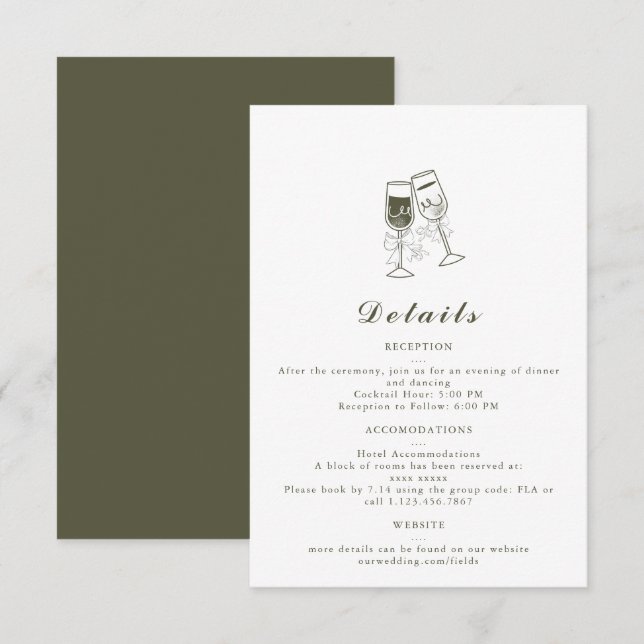 RSVP Cartão de Detalhes do Casamento Verde de Madeira O (Frente/Verso)