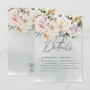 RSVP Cartão de Detalhes Verde Boho Pampas e Rosas Rosa