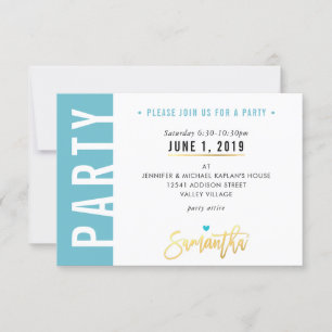 RSVP CARTÃO DE FESTA lindo azul turquesa corações branc