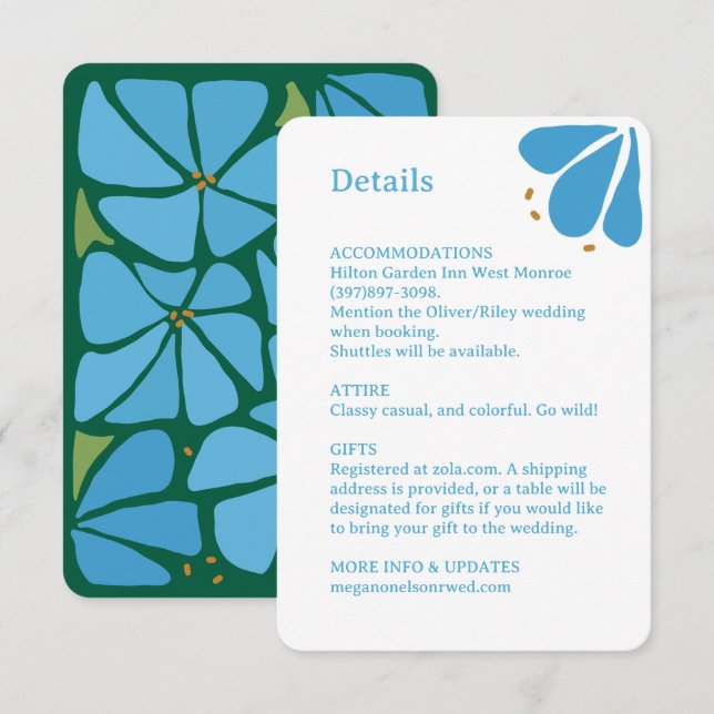 RSVP Cartão de Invólucro do Padrão de Flor Azul (Frente/Verso)