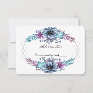 RSVP Cartão de lugar de mesa floral em aquarela azul e 