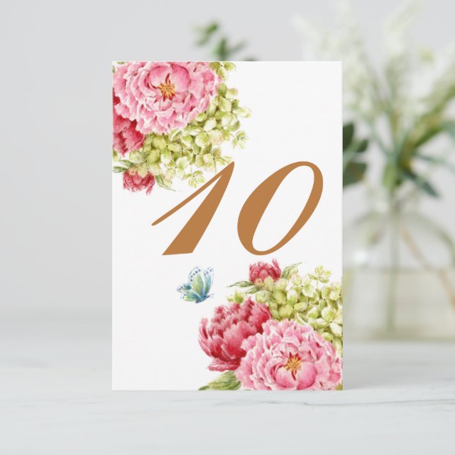 RSVP Cartão de Mesa Peonies e Hydrangeas Nº 10 (Em pé/Frente)