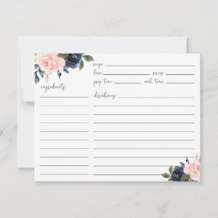 RSVP Cartão de Receita Rosa Floral e Azul Marinho