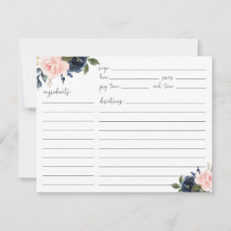 RSVP Cartão de Receita Rosa Floral e Azul Marinho