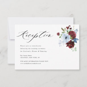 RSVP cartão de recepção de casamento floral azul-burgun