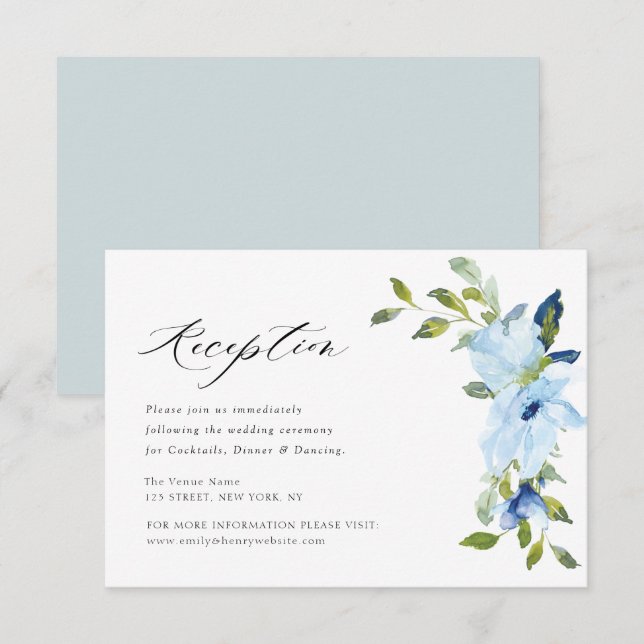 RSVP cartão de recepção de casamento floral azul claro (Frente/Verso)